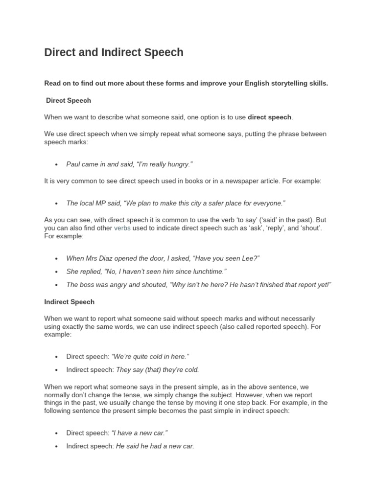 Mastering Direct and Indirect Speech | PDF | Question | Verb