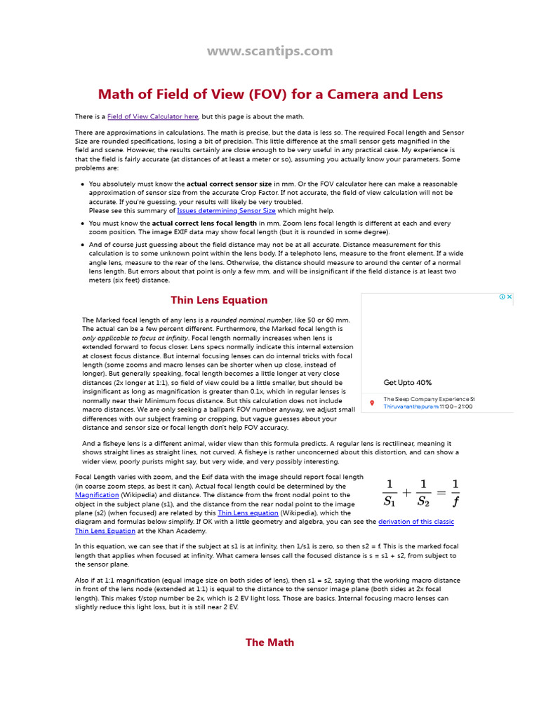 Field of View Calculation Guide | PDF | Camera Lens | Macro Photography