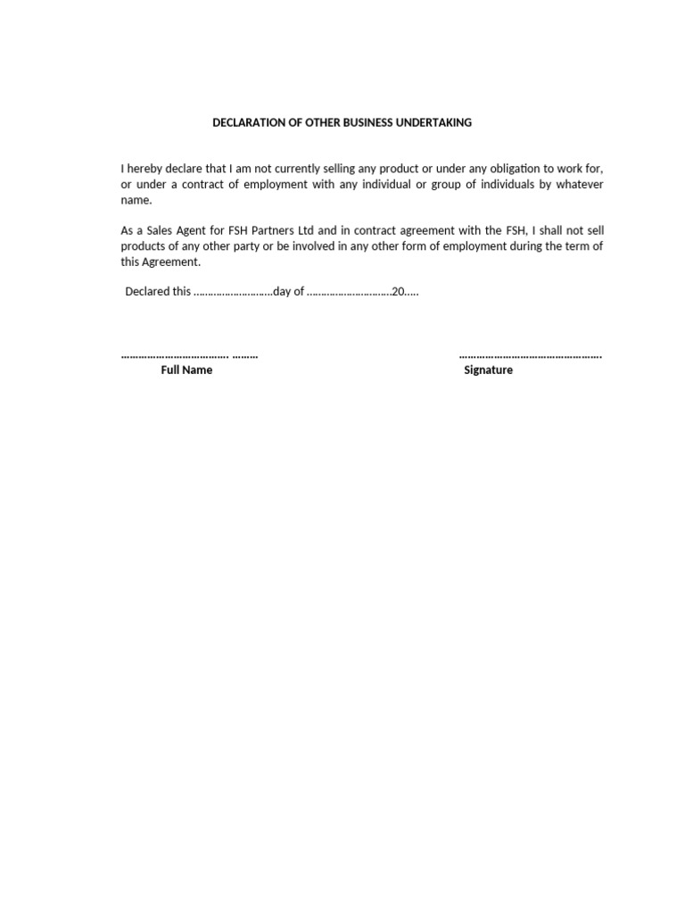 Declaration of Other Business Undertaking.... FSH | PDF