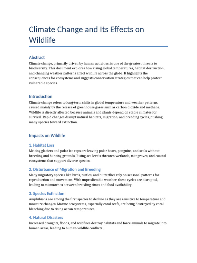 Climate Change and Wildlife | PDF | Climate Change | Habitat