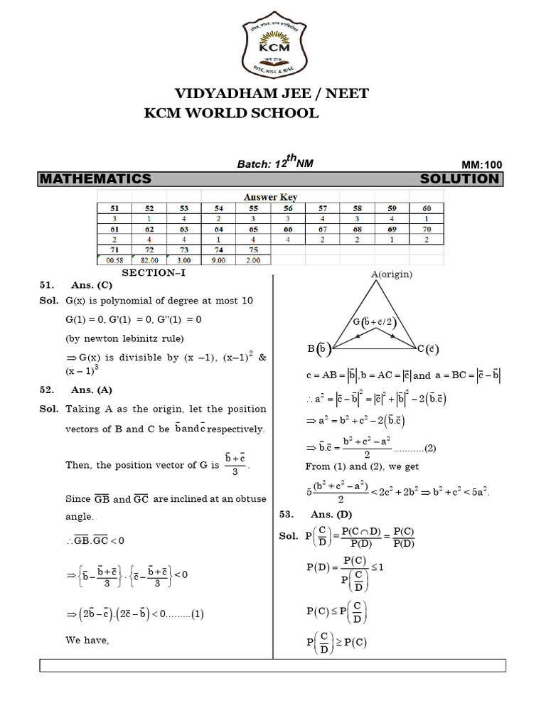 FST-3 Math Solution 10 Print 25.09.2025 N-1 | PDF | Determinant ...