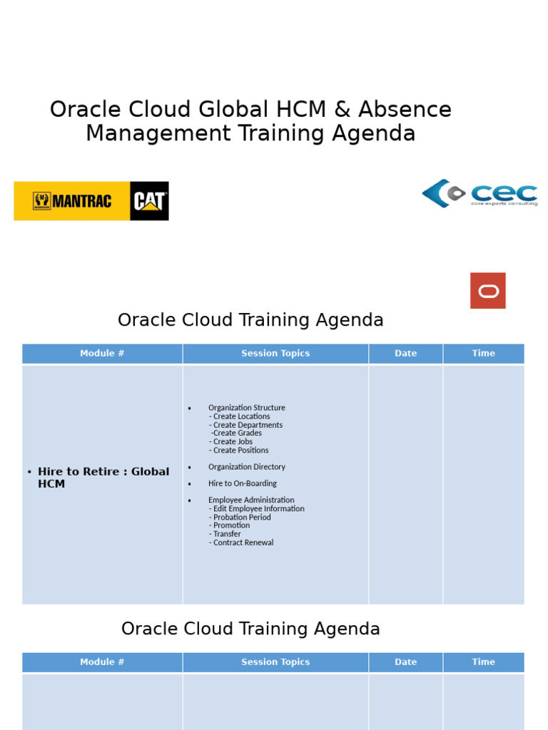 Oracle Cloud HCM & Absence Training Agenda | PDF