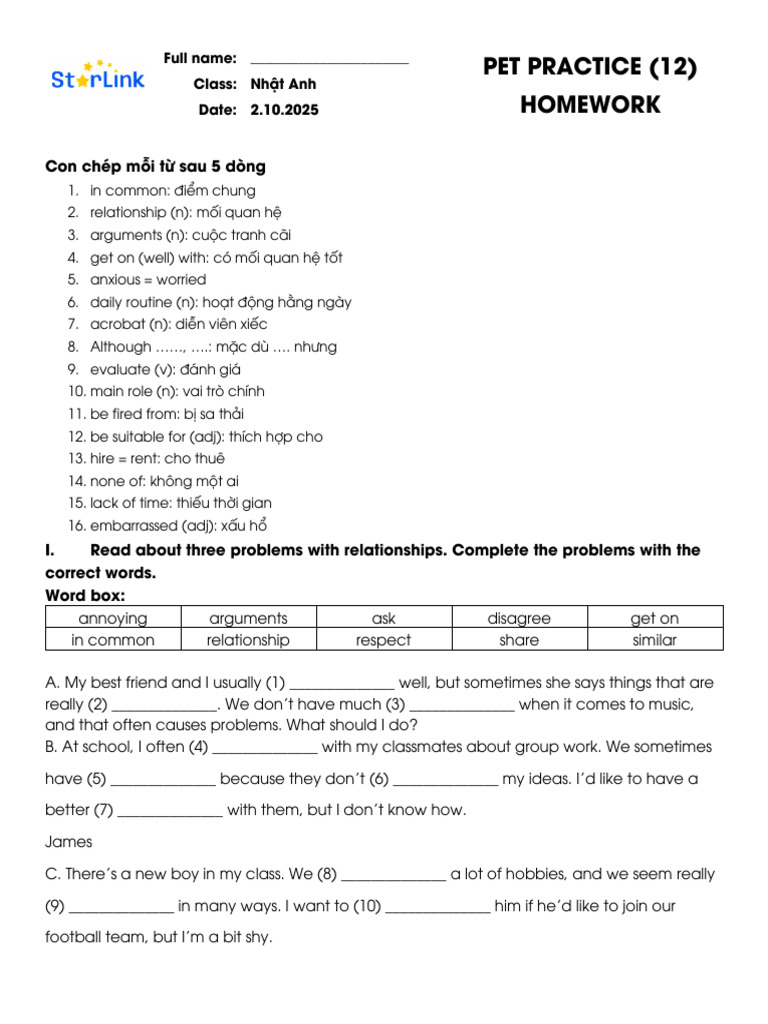 PET Practice Homework for Relationships | PDF | Chess Theory | Chess