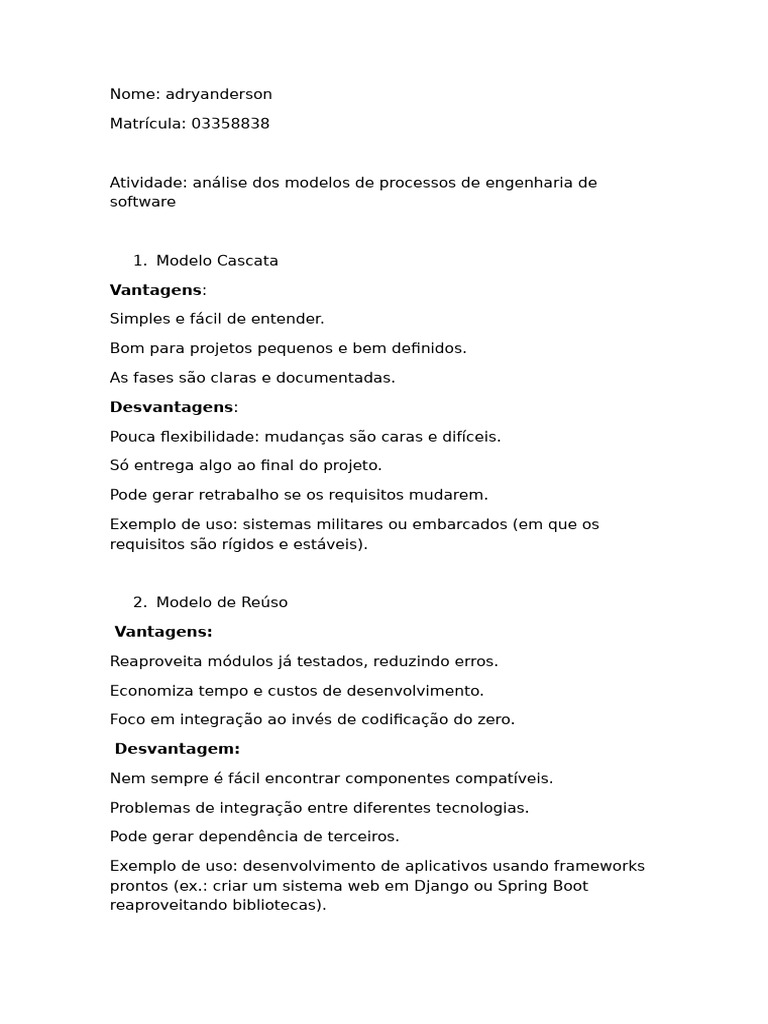 Modelos de Processos de Engenharia de Software | PDF