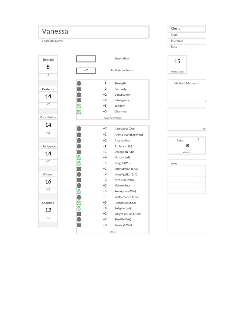 Human Cleric Character Sheet | PDF
