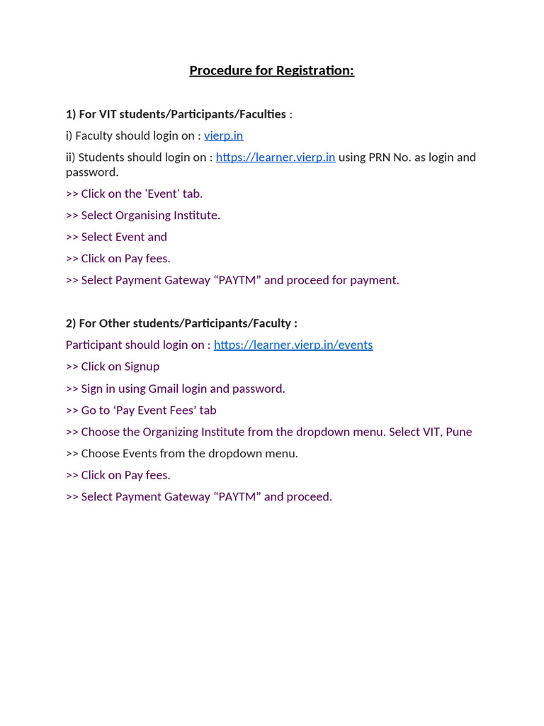 VIT Event Registration Procedure | PDF