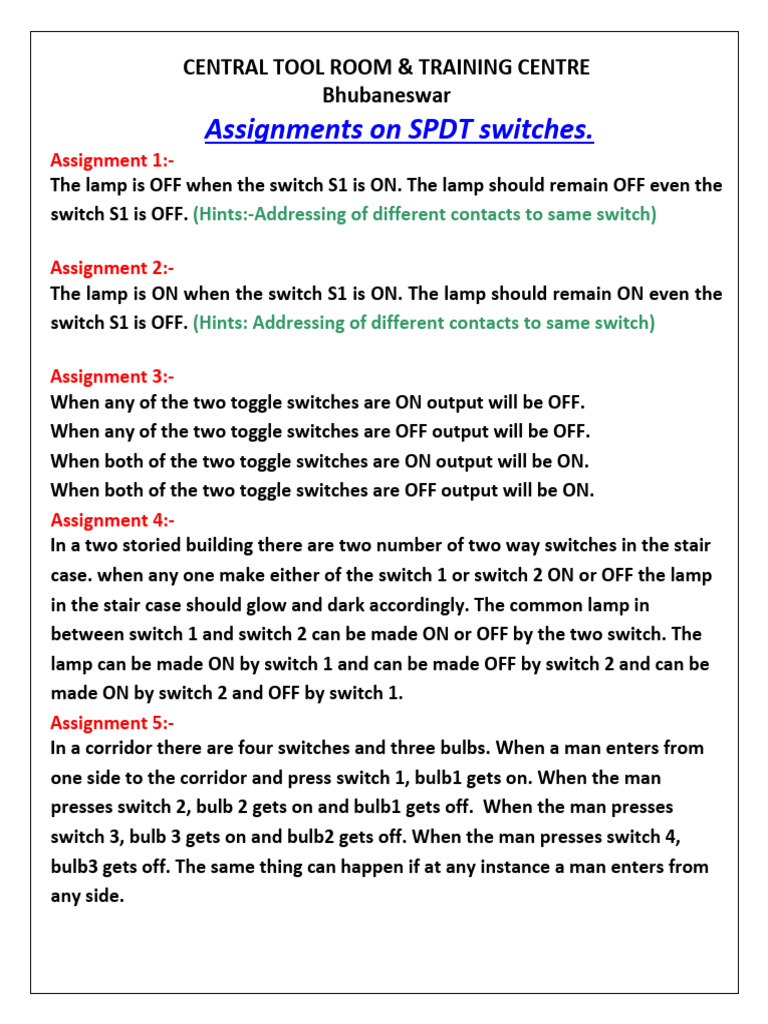 SPDT Switch Assignments Guide | PDF