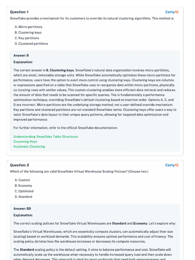 SnowPro Certification Questions Part1 | PDF