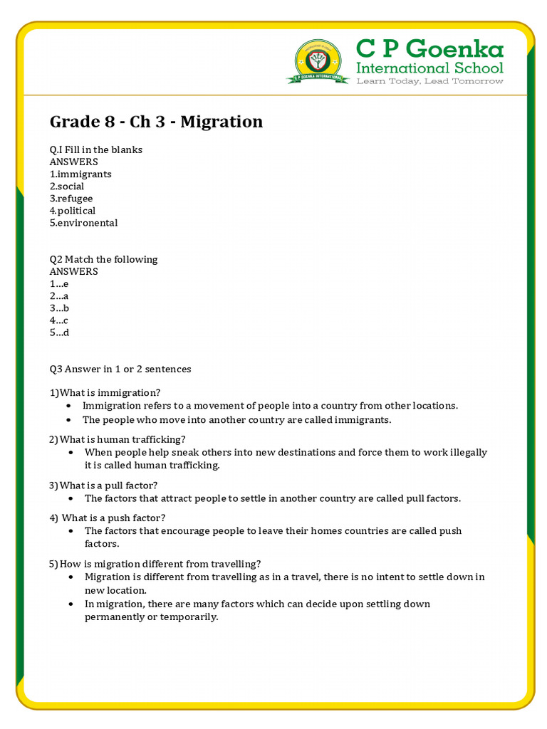 Grade 8 Migration Concepts Explained | PDF | Human Migration | Immigration