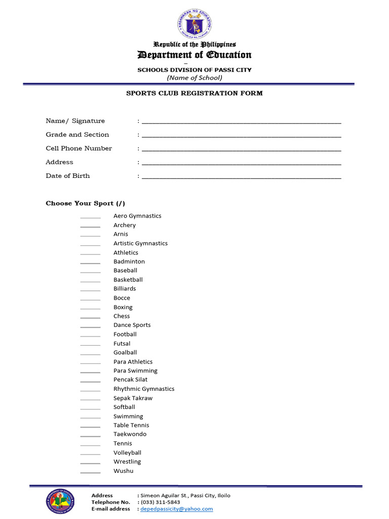 Sports Registration Form | PDF