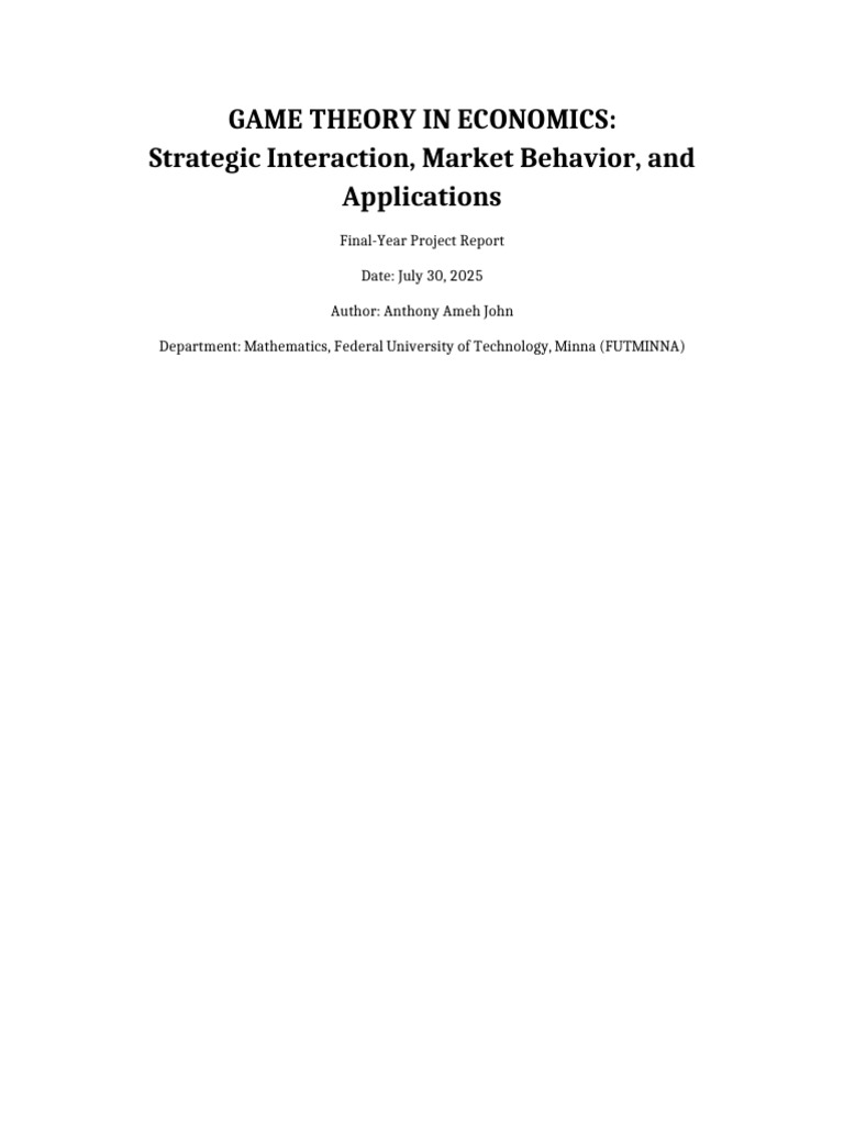 Game Theory Applications in Economics | PDF | Game Theory | Economic ...