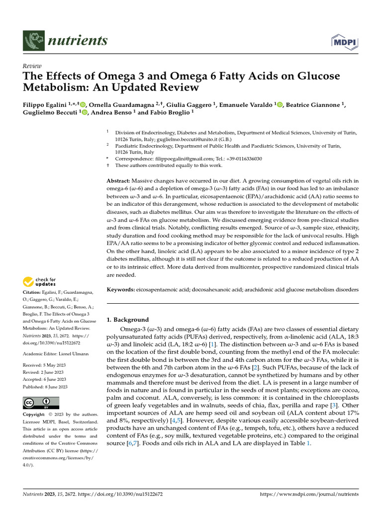 Omega-3 and Omega-6 Effects on Glucose | PDF | Omega 3 Fatty Acid ...