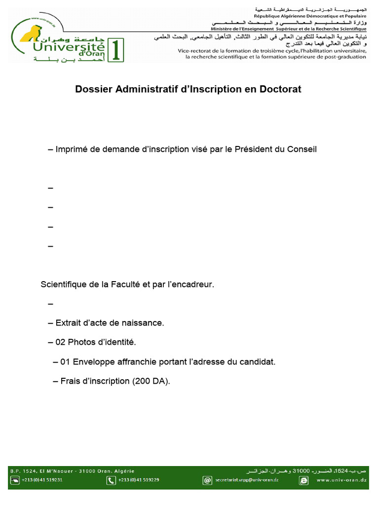 Dossier d'inscription et diplôme en doctorat | PDF