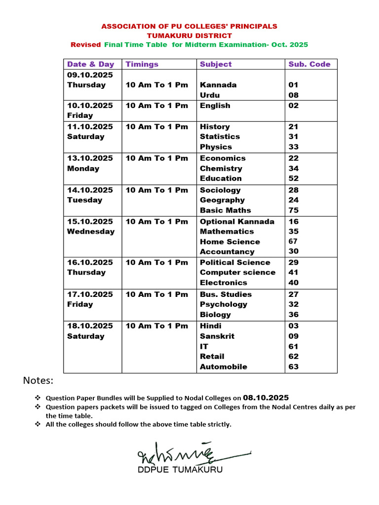 Midterm Exam Schedule Oct 2025 | PDF | Science