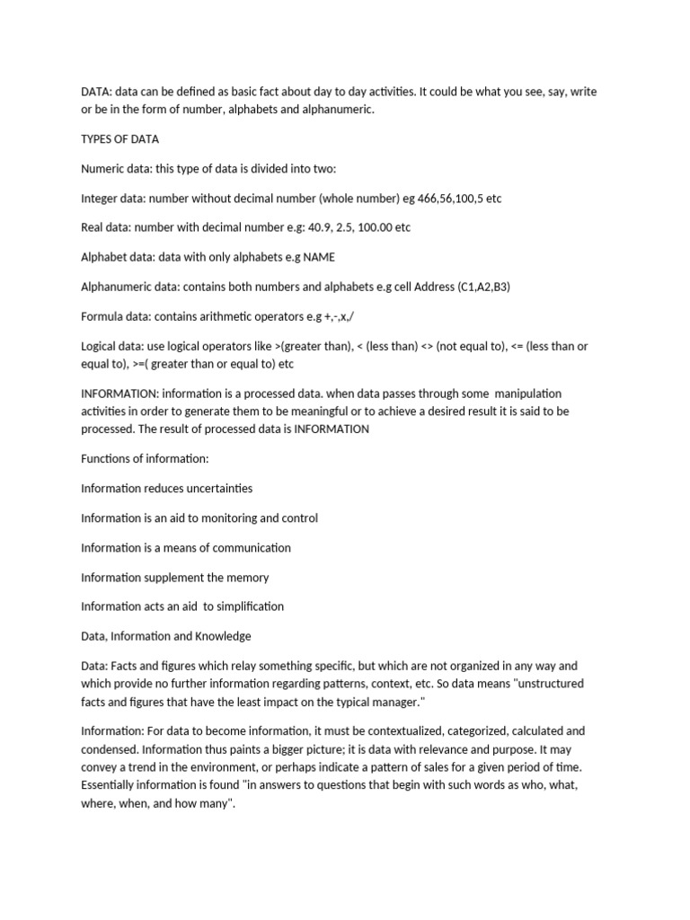 Understanding Data Types and Information | PDF | Data | Information