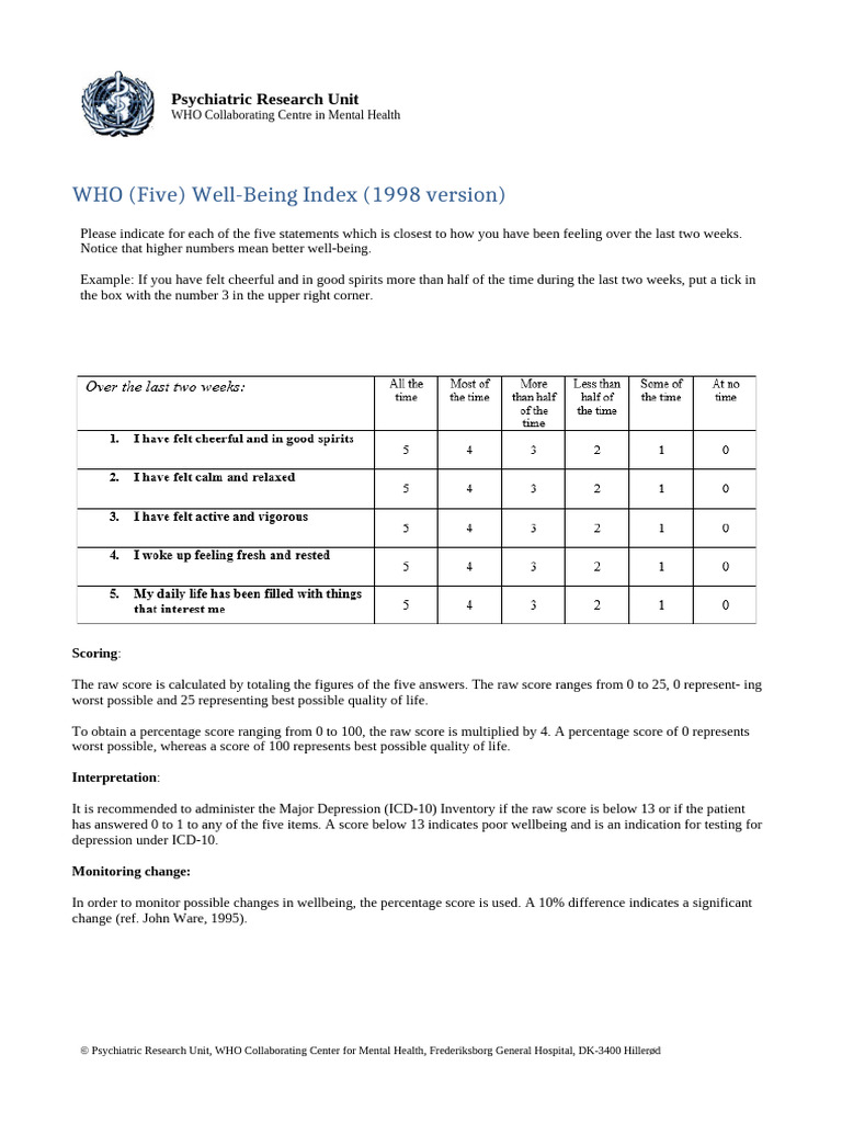WHO Well-Being Index Scoring Guide | PDF