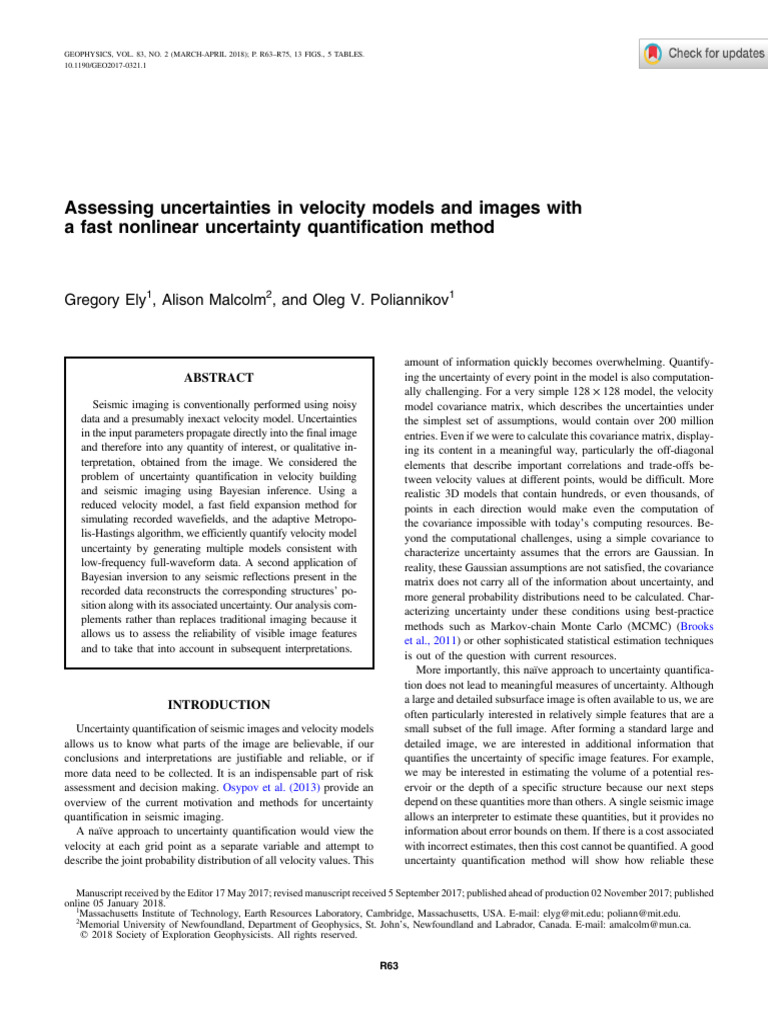 Uncertainty Quantification in Seismic Imaging | PDF | Inverse Problem ...