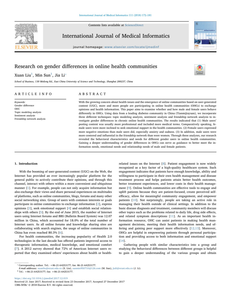 Gender Differences in Online Health Communities | PDF | Emotions | Behavior