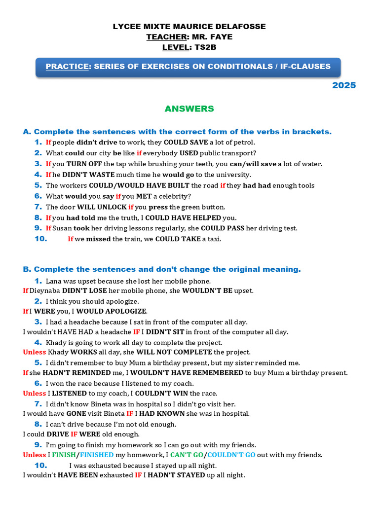 Conditional Sentences Practice Exercises | PDF