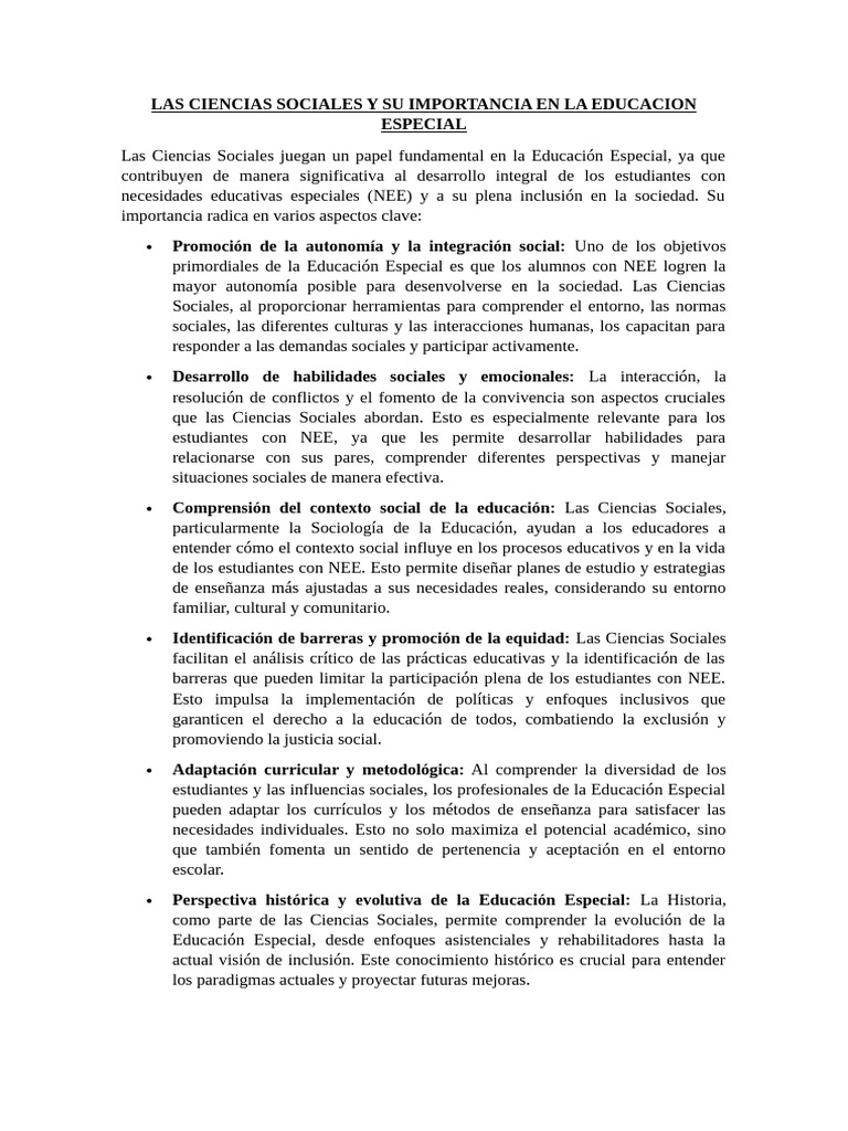Las Ciencias Sociales y Su Importancia en La Educacion Especial | PDF ...