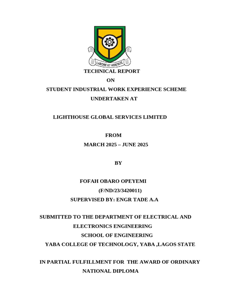 SIWES Report: Electrical Engineering Training | PDF | Electrical Wiring ...