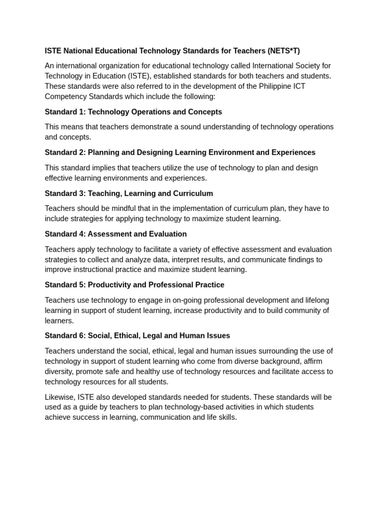 ISTE National Educational Technology Standards for Teachers (2) | PDF ...