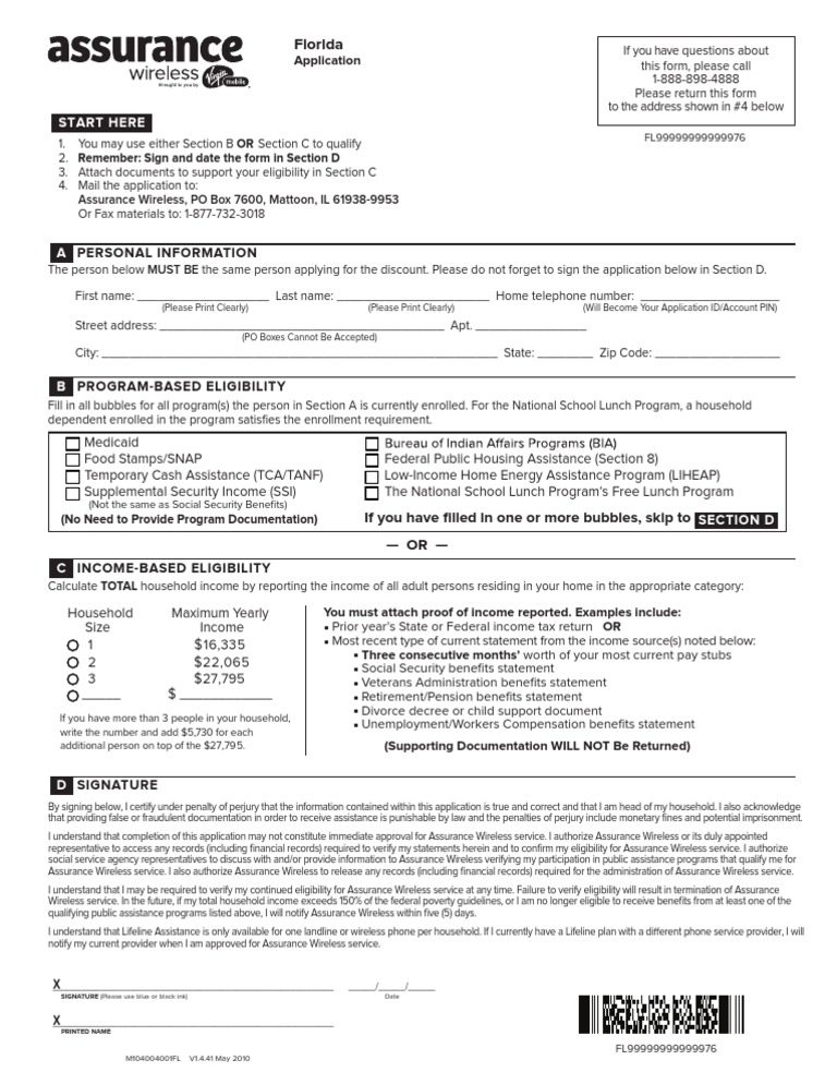 Assurance Wireless Application Form | PDF | Supplemental Security ...