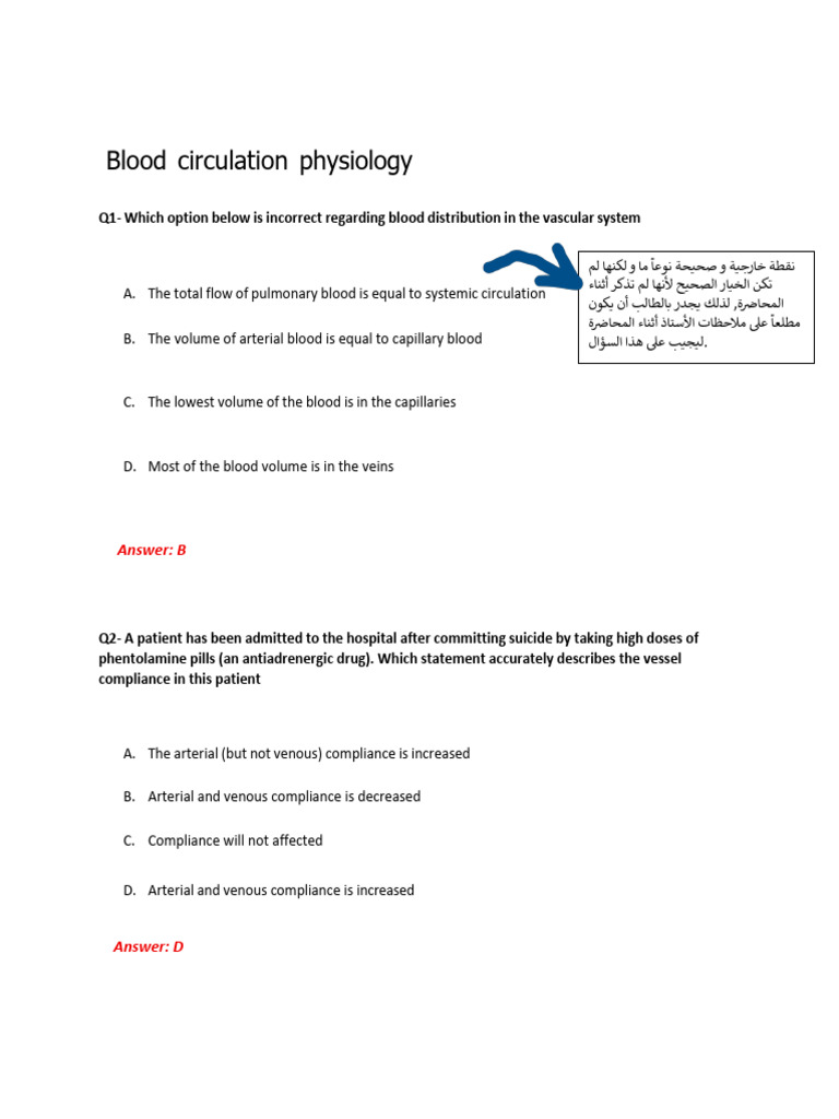 Blood Circulation Physiology Answers - 250825 - 234138 | PDF ...