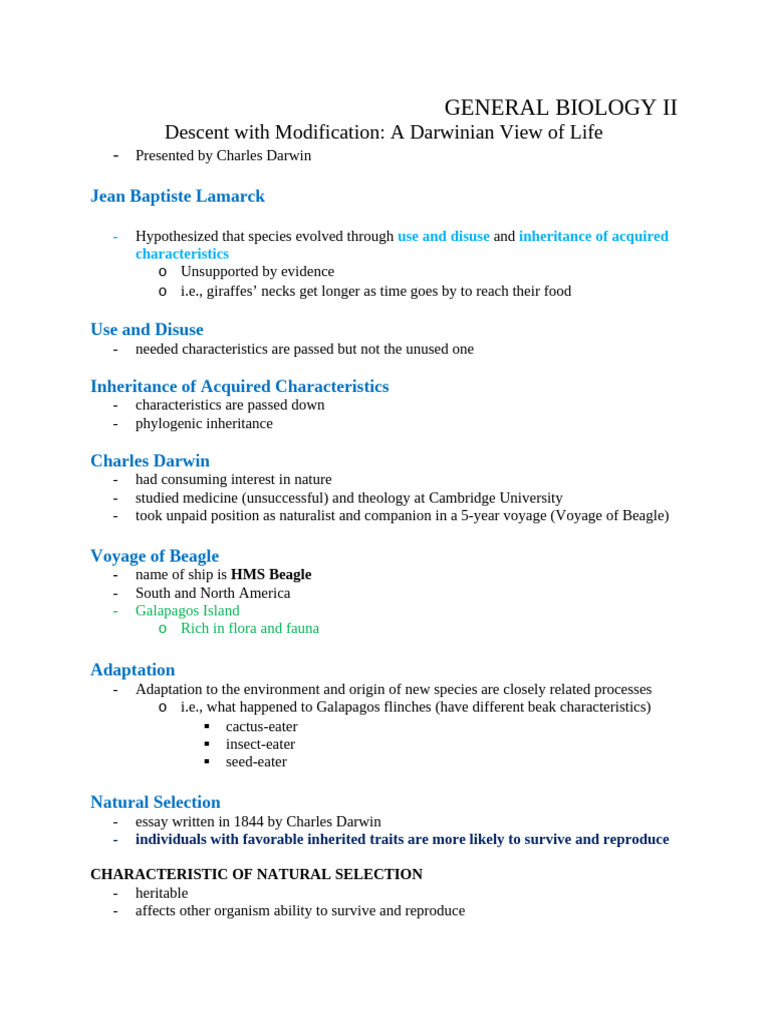 Darwin's Theory of Evolution Explained | PDF | Evolution | Genetic ...