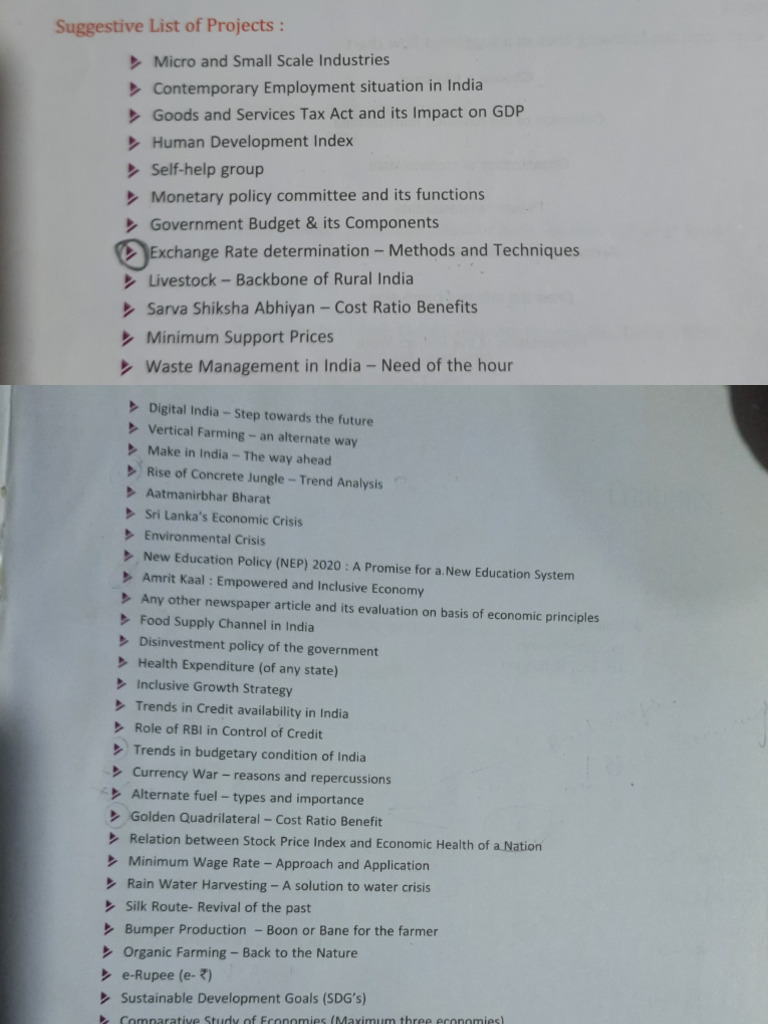 Suggested List of Topics For Economics Project | PDF