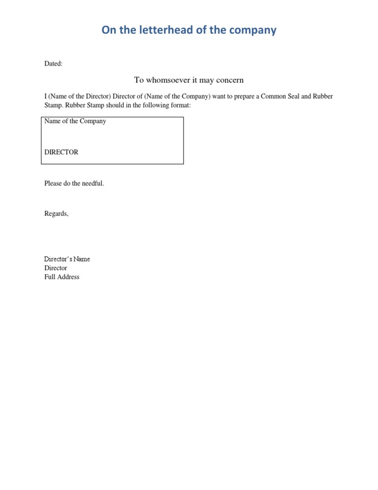 Director Rubber Stamp Request Format | PDF