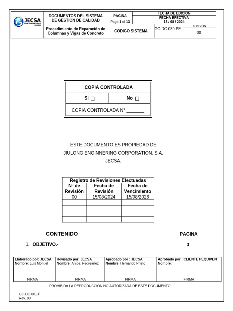 DSGC-CC-DC-039-P Procedimiento para Reparacion de Colunnas y Vigas de ...