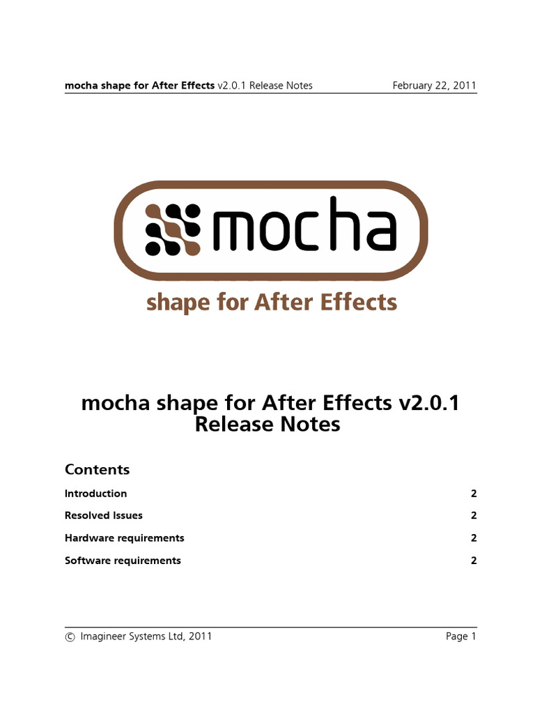 mocha shape AE v2.0.1 Release Notes | PDF