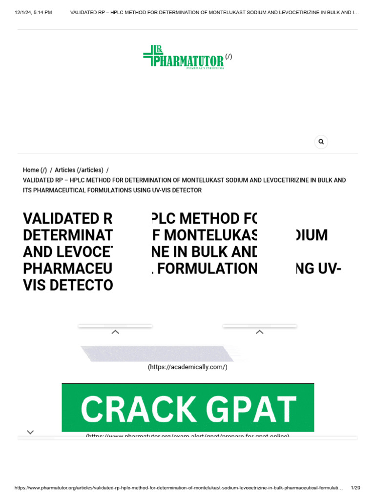 HPLC Method for Montelukast & Levocetirizine | PDF | High Performance ...