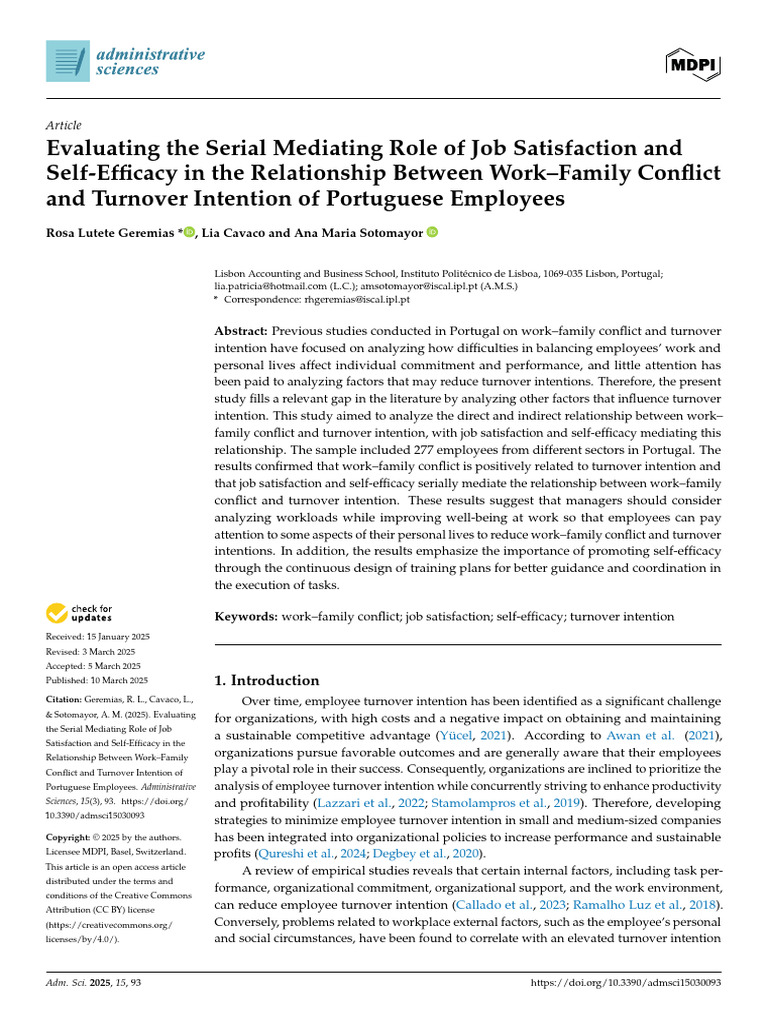 Admsci 15 00093 | PDF | Self Efficacy | Job Satisfaction