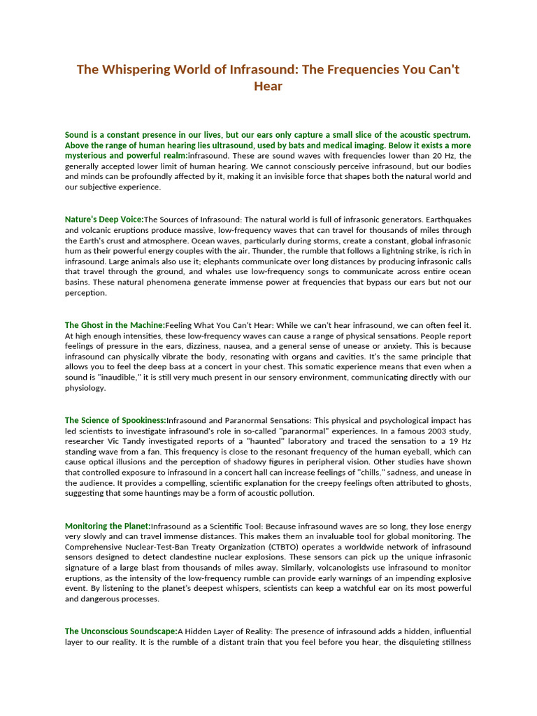 Exploring Infrasound's Hidden Impact | PDF | Hearing | Sound