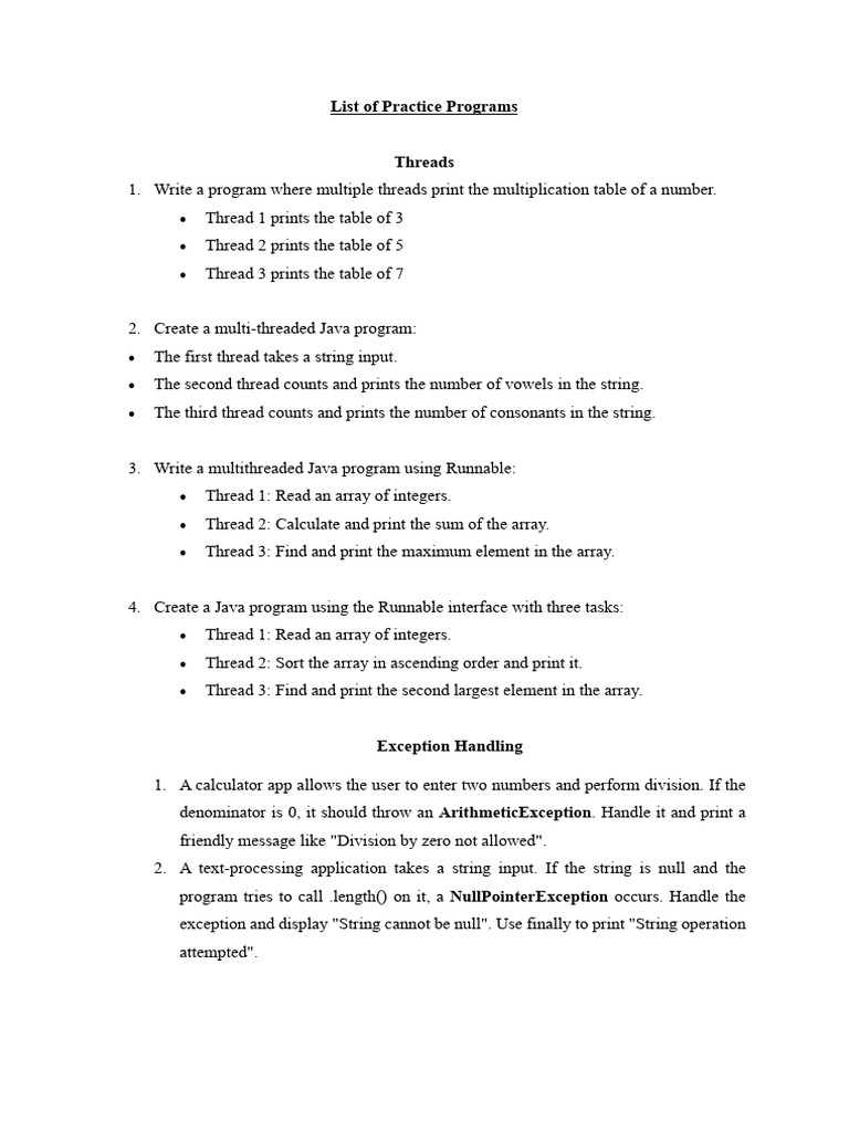 Java Multi-threading and Exception Handling | PDF | Thread (Computing ...
