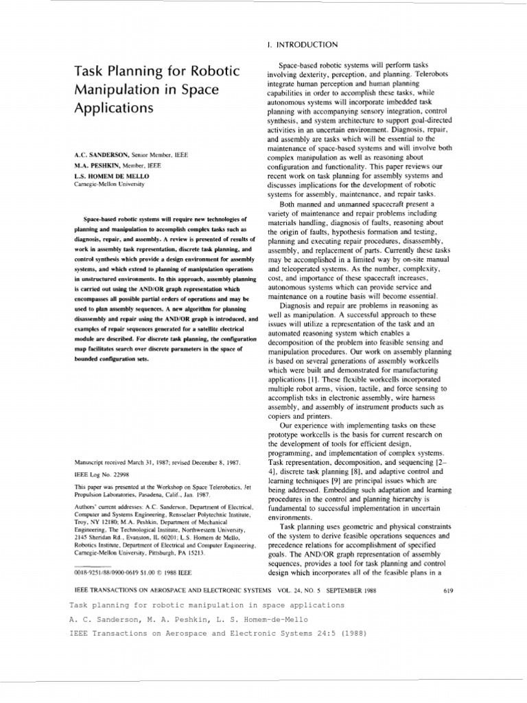 Task Space Ap: Planning For Robotic Manipulation in Icat Ions | PDF ...