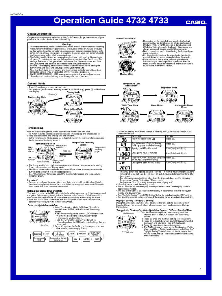 CASIO Watch Operation Guide 4732 4733 | PDF | Spacetime