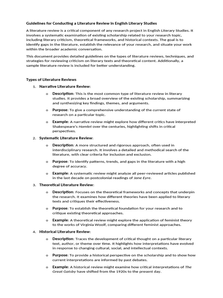 Literature Review Guidelines for English Studies | PDF ...