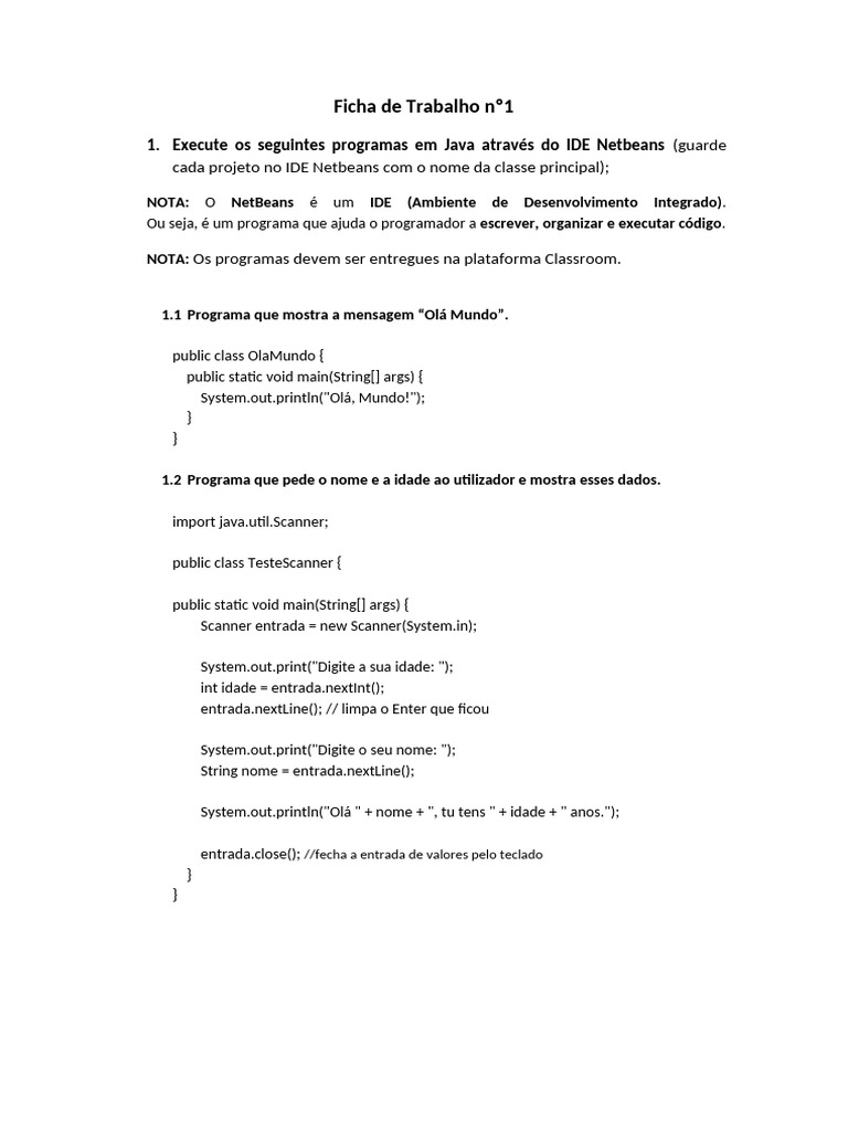 Programas Java Básicos no NetBeans | PDF | Java (linguagem de ...