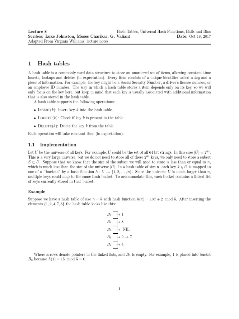 Hash Tables and Universal Hash Functions | PDF | Algorithms | Computer ...