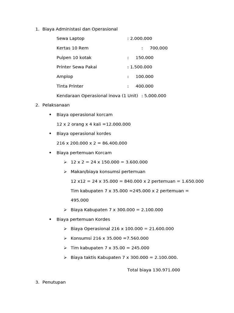 Rincian Biaya Operasional Proyek | PDF