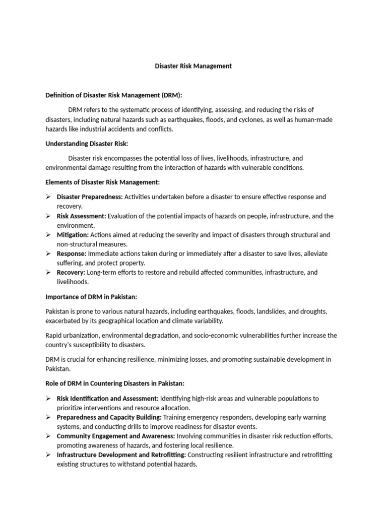 Disaster Risk Management in Pakistan | PDF | Disaster Risk Reduction ...