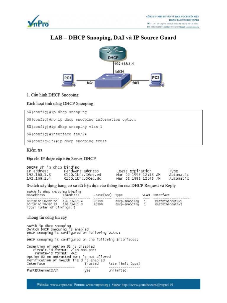 LAB - DHCP Snooping, DAI Và IP Source Guard | PDF