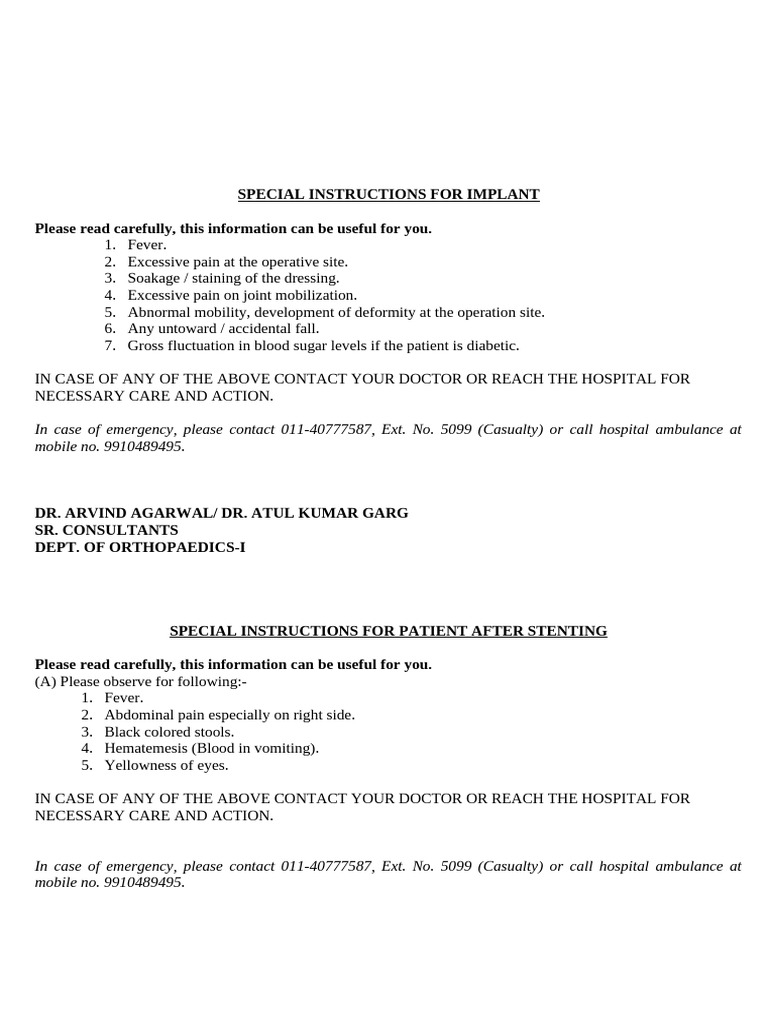 Post-Operative Care Instructions | PDF | Human Diseases And Disorders ...
