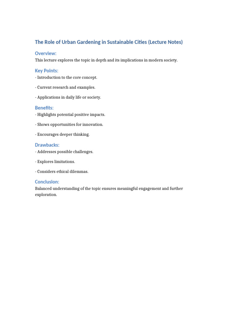 The Role of Urban Gardening in Sustainable Cities Lecture Notes | PDF