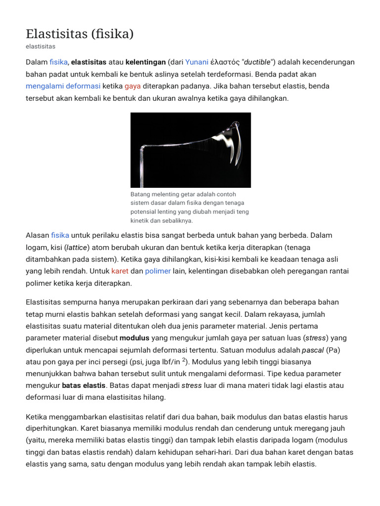 Elastisitas (Fisika) - Wikipedia Bahasa Indonesia, Ensiklopedia Bebas | PDF