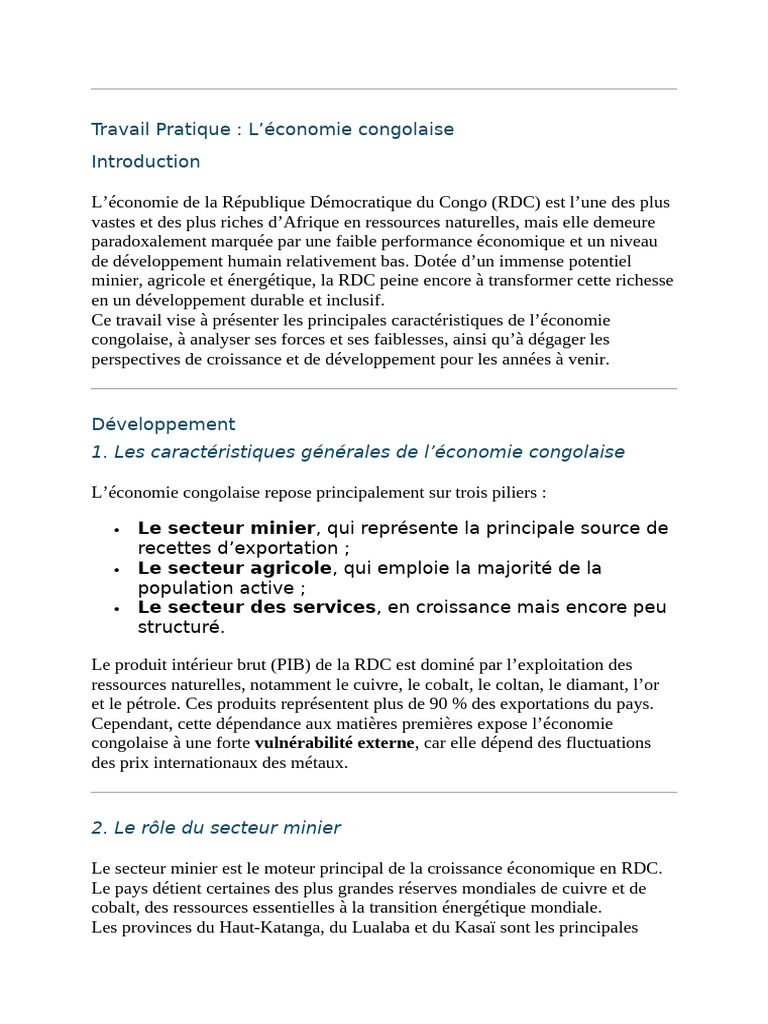 Économie congolaise : défis et perspectives | PDF | République ...