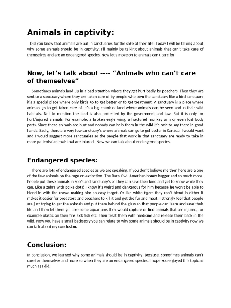 Reasons for Animal Captivity and Care | PDF | Endangered Species | Zoology